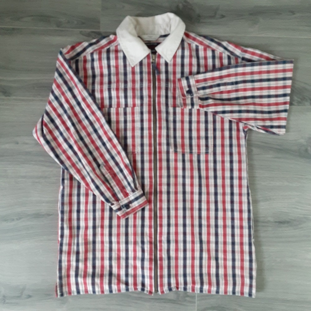 Vintage Rare St Michael Marks & Spencer Red Plaid Zip Up Shirt Jacket Medium 90s